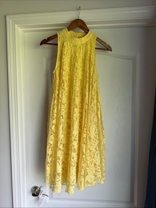 C Est. 1946 Dresses & Skirts - Sleeveless Yellow Lace Midi Dress with High Neck